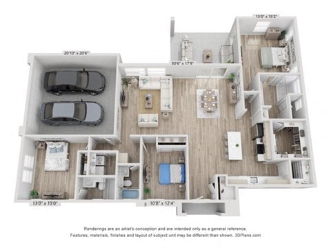 Floor plan for 3 beds, 3 baths, 1941 sqft